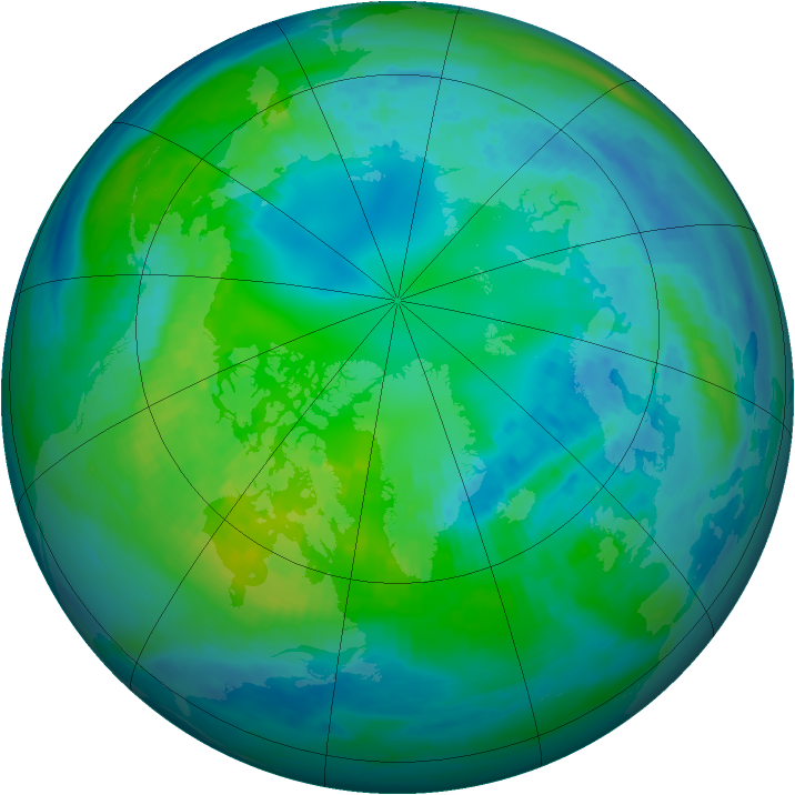 Arctic ozone map for 22 October 1990